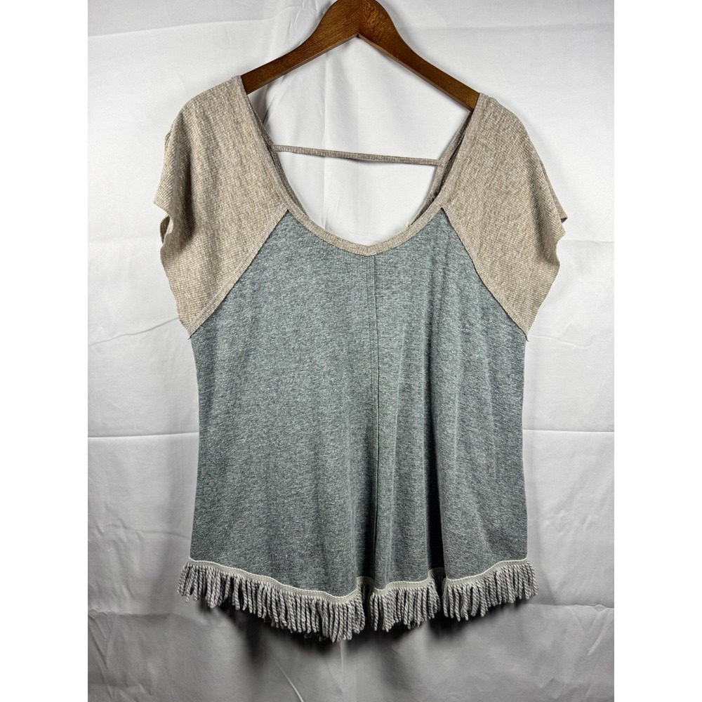 ODDY Women's Short Sleeve‎ Fringe Hem Knit Top Green Size Small